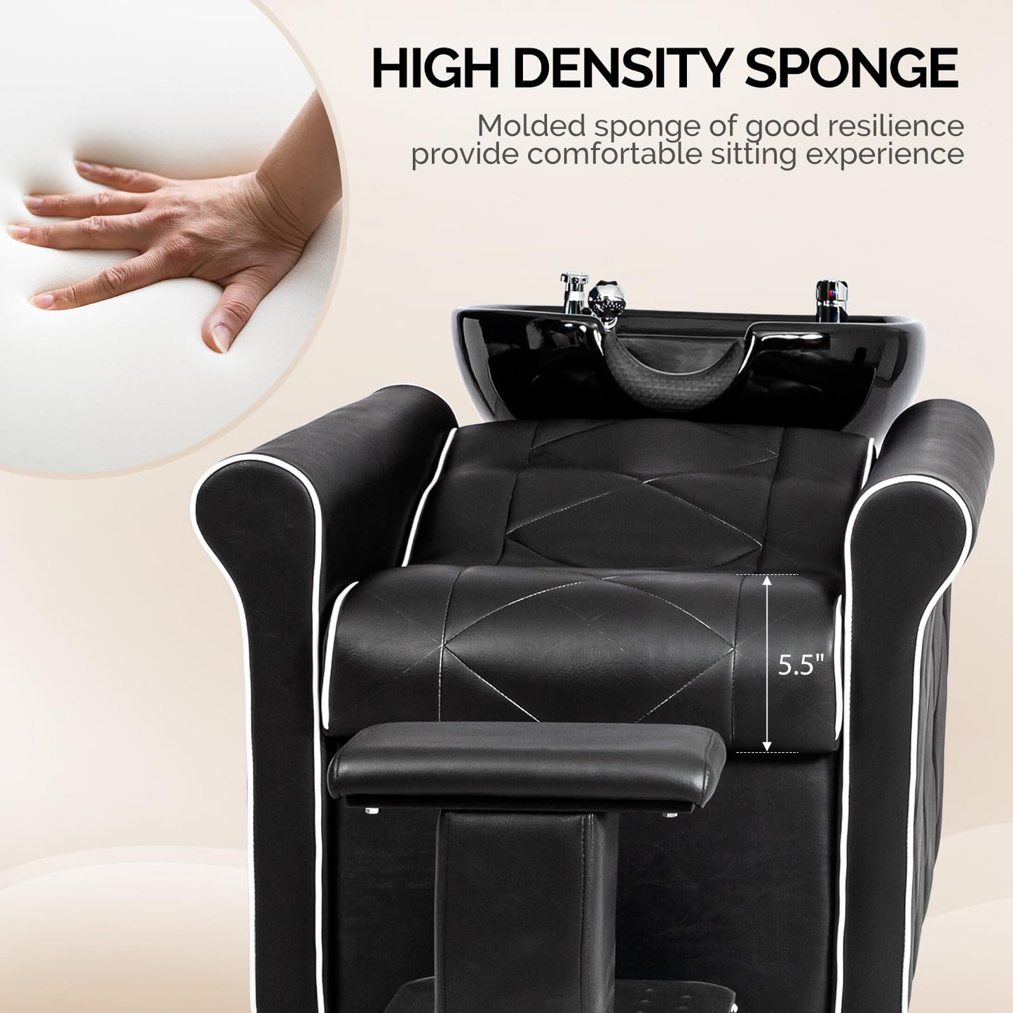 OmySalon BU1601 Salon Shampoo Bowl and Chair Backwash Unit with  Large Porcelain Bowl & Independent Footrest - G59001241