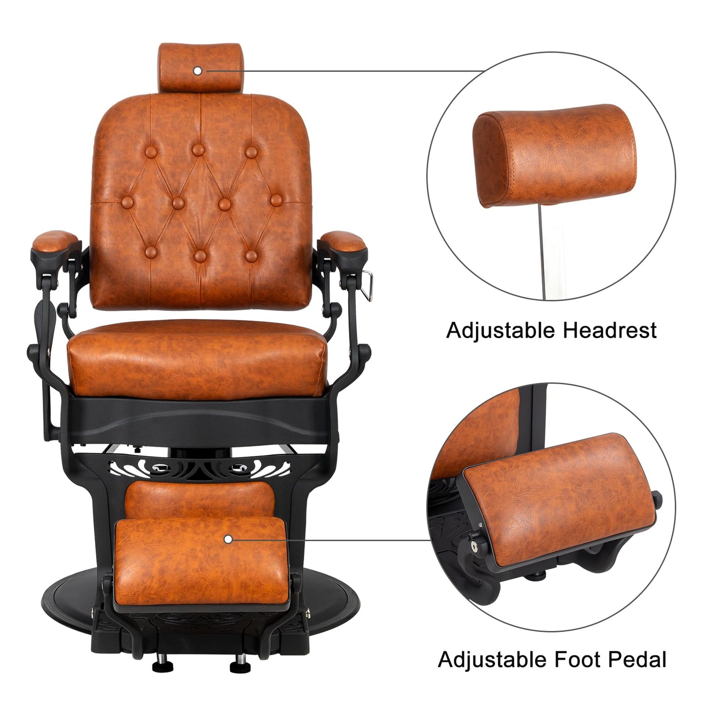 OmySalon PH701 Vintage Style Heavy Duty Hydraulic Recline Square Backrest Barber Chair - G59000701