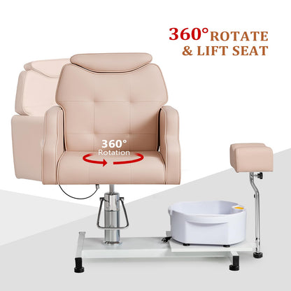 OmySalon PCM-WB 360° Rotation Hydraulic Pedicure Chair with Bubble Massage Foot Bath & Rolling Stool - G59000795