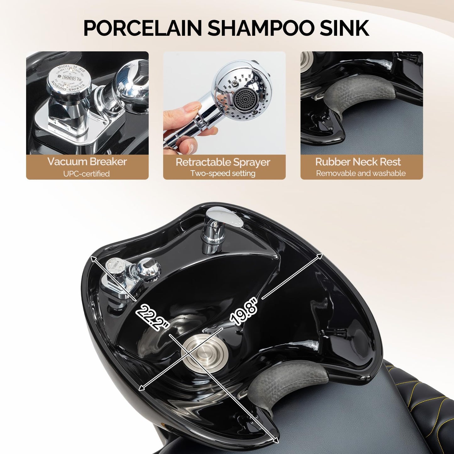 OmySalon BU2701 Salon Shampoo Backwash Chair with Tilting Porcelain Bowl - G59001098