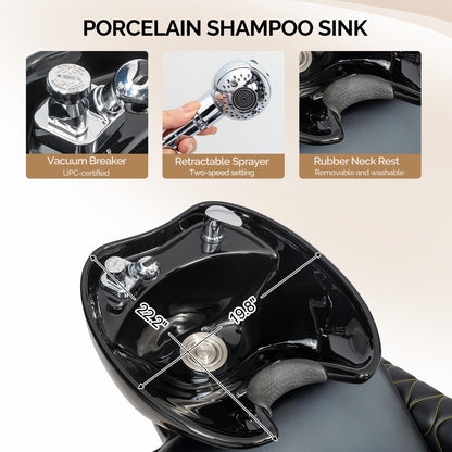OmySalon BU2701 Salon Shampoo Backwash Chair with Tilting Porcelain Bowl - G59001098