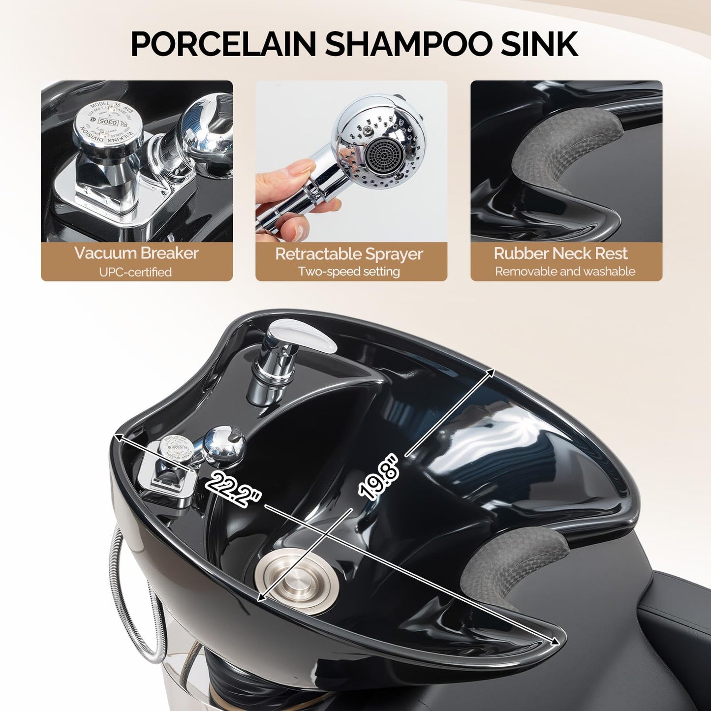OmySalon BU2601 Salon Shampoo Backwash Chair with Tilting Porcelain Bowl - G59001095