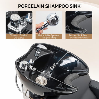 OmySalon BU2601 Salon Shampoo Backwash Chair with Tilting Porcelain Bowl - G59001095