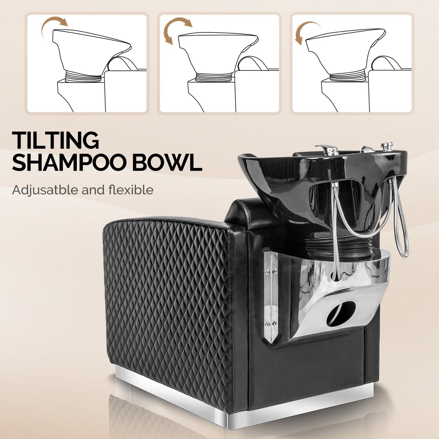 OmySalon BU1901 Salon Shampoo Bowl and Chair Backwash Unit with Large Ceramic Sink & Stainless Steel Base - G59000780