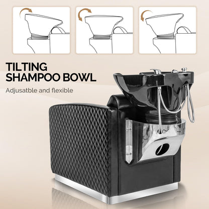 OmySalon BU1901 Salon Shampoo Bowl and Chair Backwash Unit with Large Ceramic Sink & Stainless Steel Base - G59000780