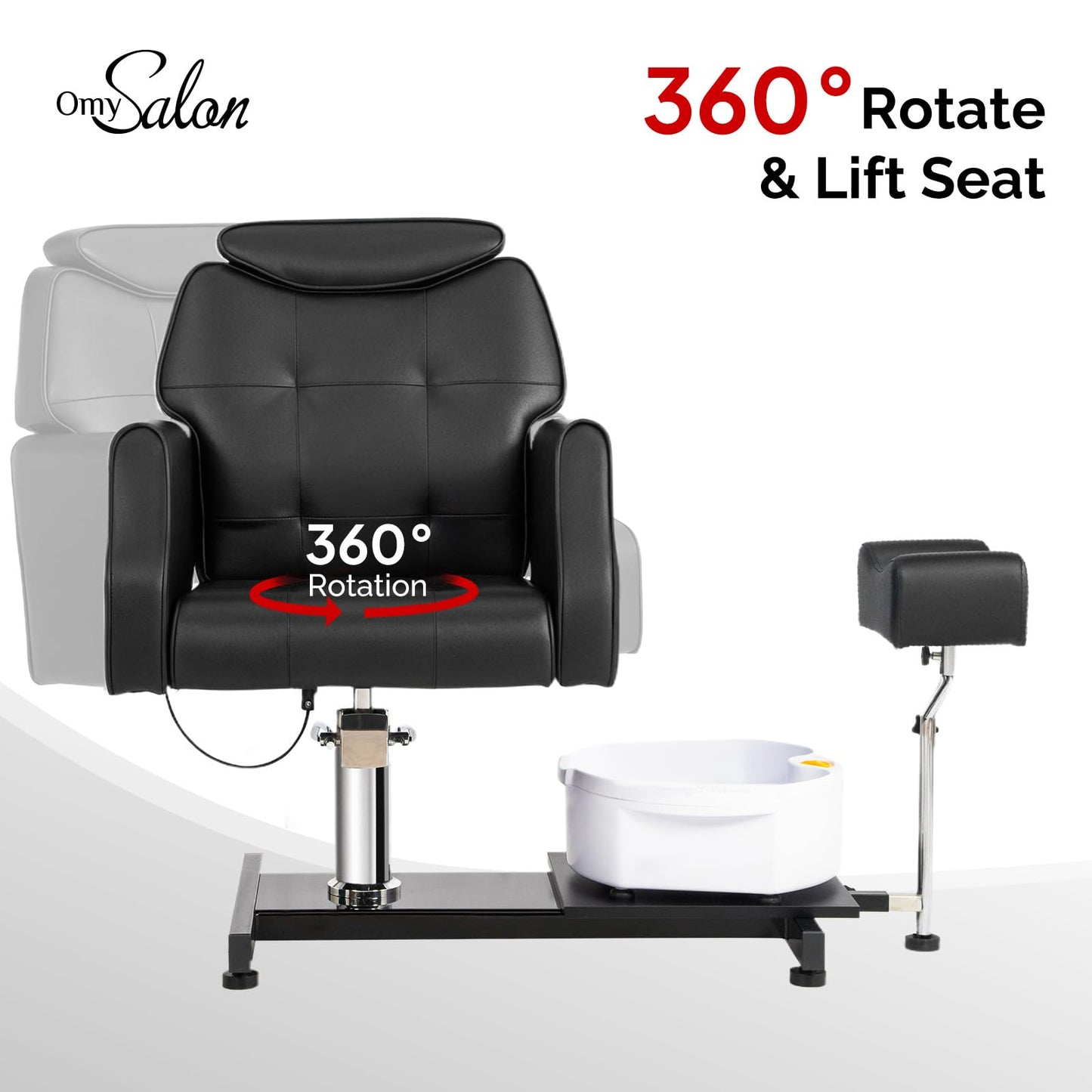 OmySalon PCM-WB 360° Rotation Hydraulic Pedicure Chair with Bubble Massage Foot Bath & Rolling Stool - G59000795