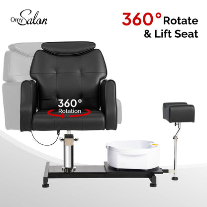 OmySalon PCM-WB 360° Rotation Hydraulic Pedicure Chair with Bubble Massage Foot Bath & Rolling Stool - G59000795