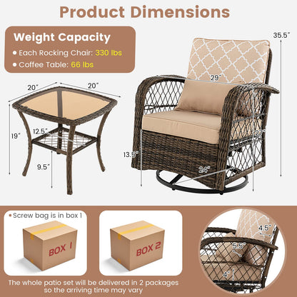 Tangkula 3-Piece Patio Swivel Rocker Set, Wicker Swivel Rocking Chairs - NP10975MS+