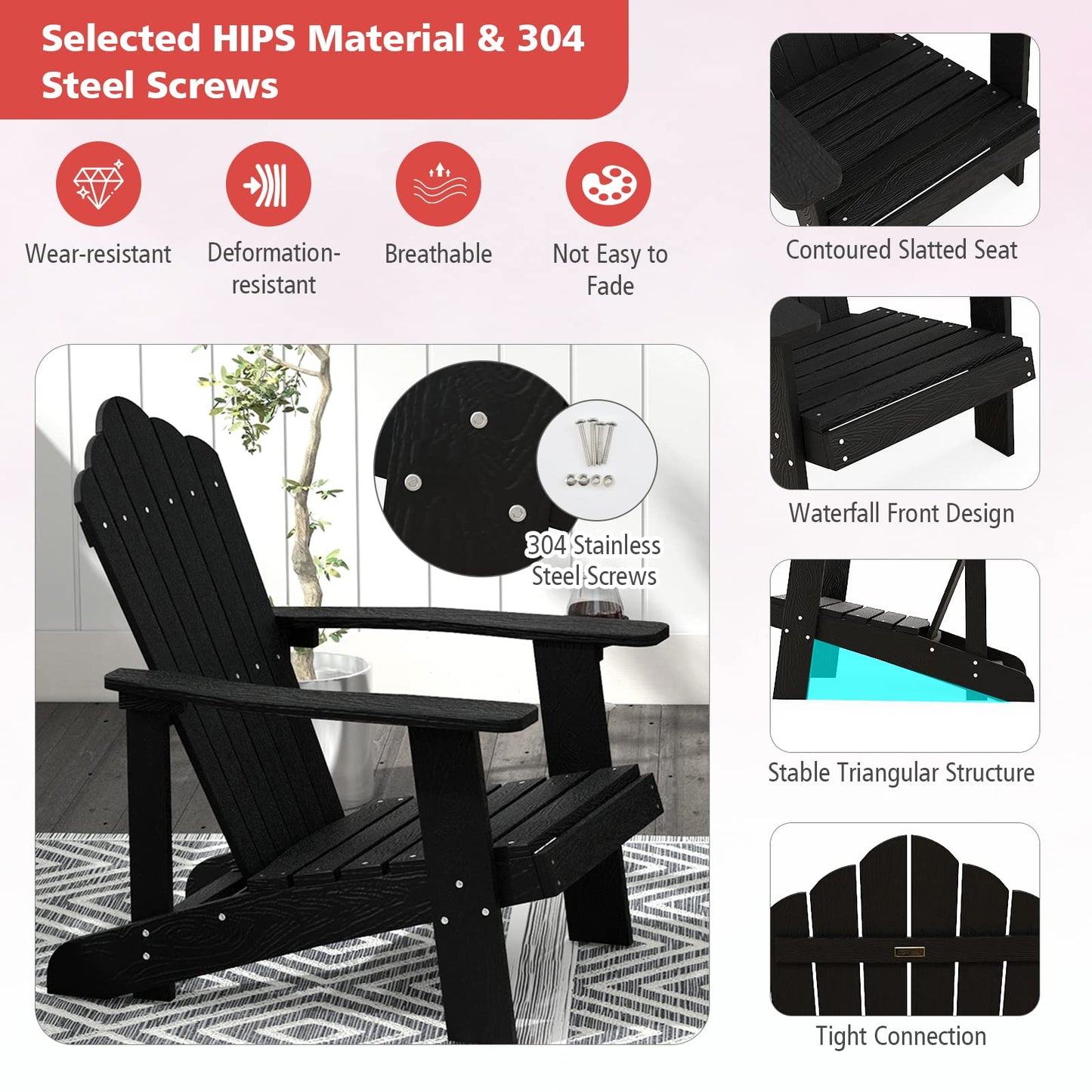 Tangkula Oversized Adirondack Chair, Patio Lounge Chairs w/Adjustable Cup Holder - NP10983BK
