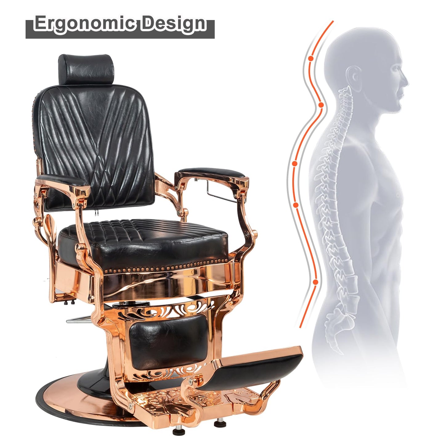 OmySalon PH699 Vintage Style Heavy Duty Hydraulic Recline Square Twill Backrest Barber Chair - G59000699