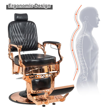 OmySalon PH699 Vintage Style Heavy Duty Hydraulic Recline Square Twill Backrest Barber Chair - G59000699