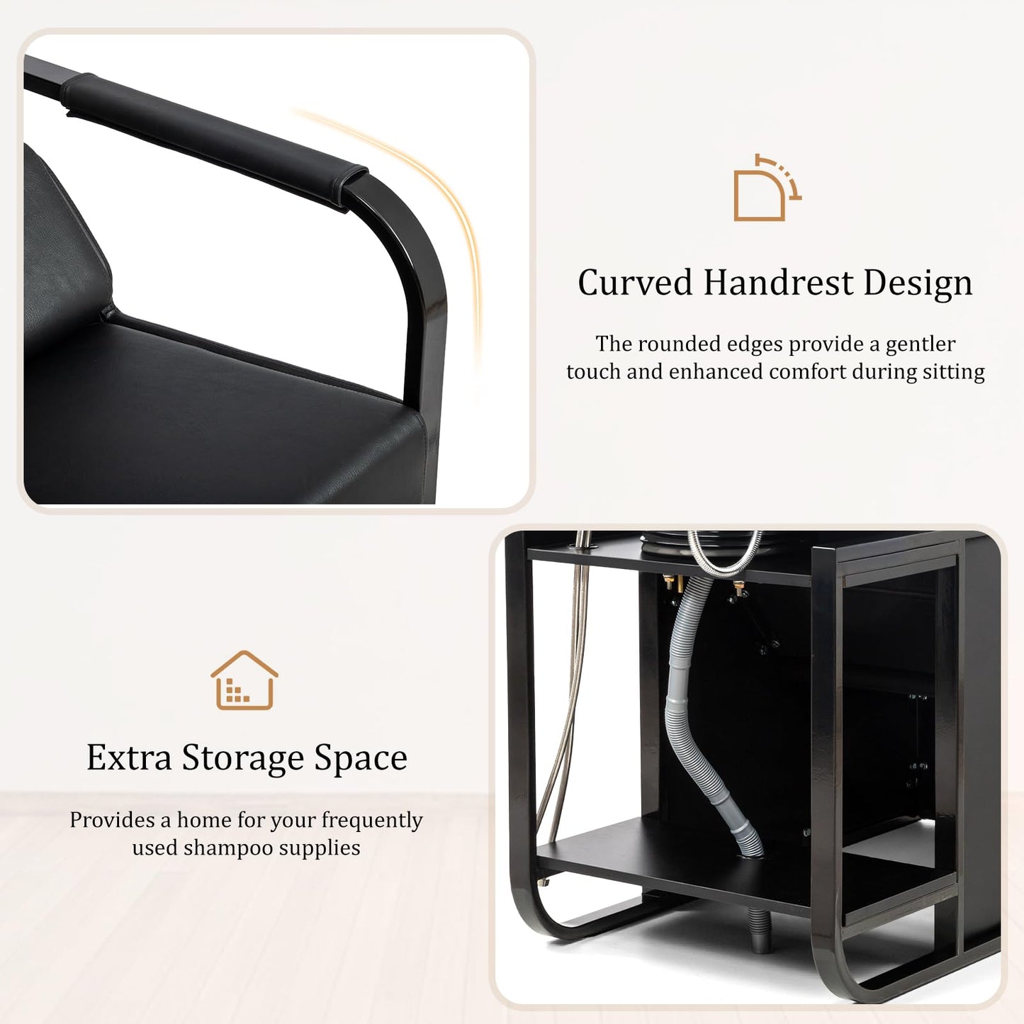OmySalon BU2201 Salon Shampoo Backwash Chair Unit with Tilting Ceramic Bowl & Storage Shelf - G59000917
