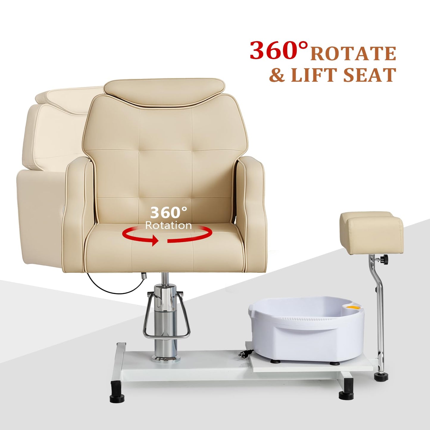 OmySalon PCM-WB 360° Rotation Hydraulic Pedicure Chair with Bubble Massage Foot Bath & Rolling Stool - G59000795
