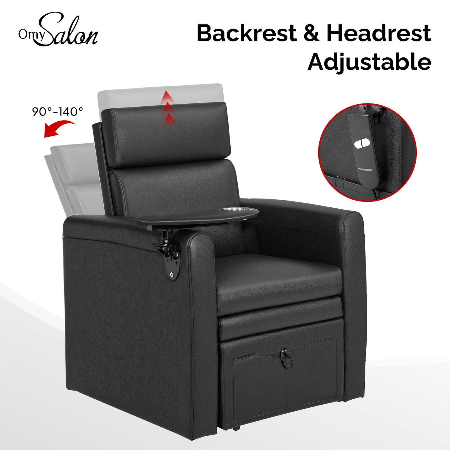 OmySalon PCE-WR Professional Full-Floor Support Electric Pedicure Chair with Adjustable Backrest & Hidden Storage Platfo - G59000797