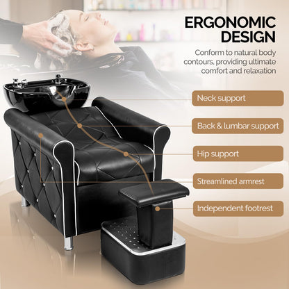 OmySalon BU1601 Salon Shampoo Bowl and Chair Backwash Unit with  Large Porcelain Bowl & Independent Footrest - G59001241