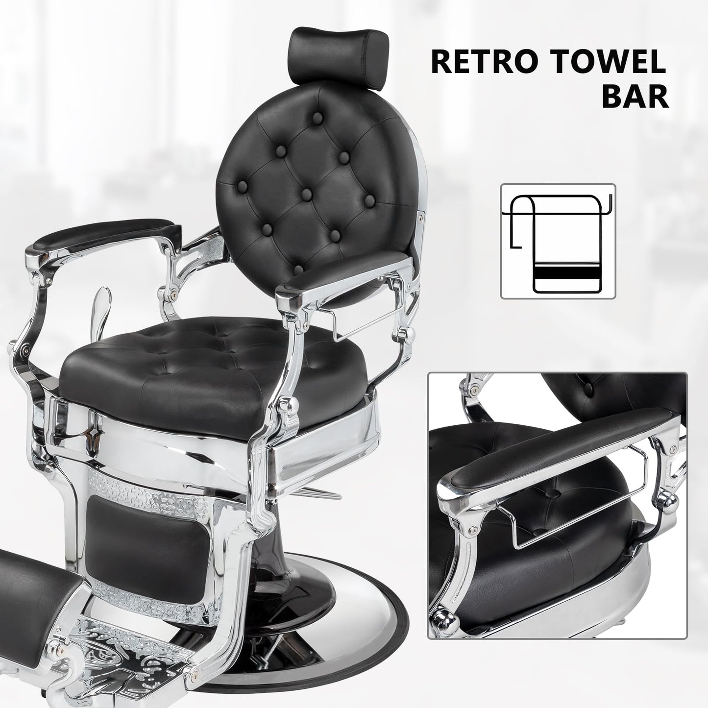OmySalon BC1602 Vintage Style Heavy Duty Hydraulic Recline Barber Chair - G59000499
