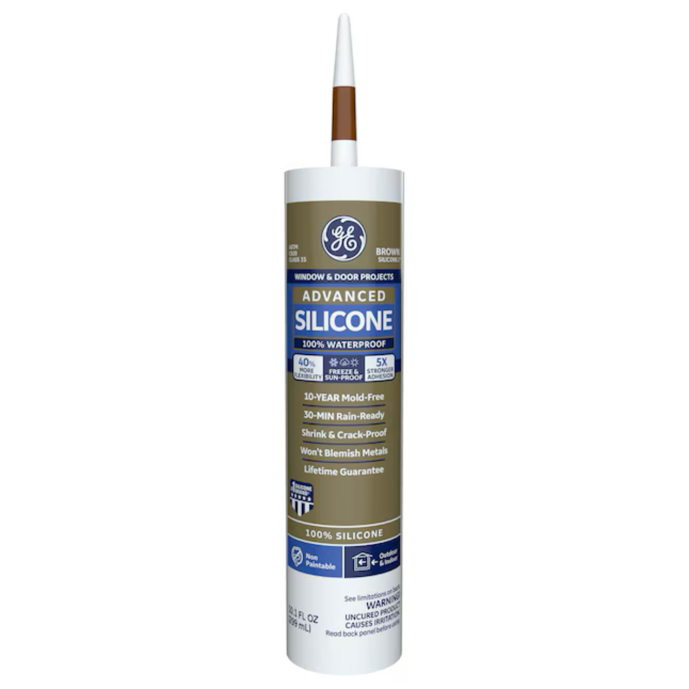 GE Advanced Silicone 2 Windows, Doors, Exteriors 10.1-oz Brown Silicone Caulk - 71223251