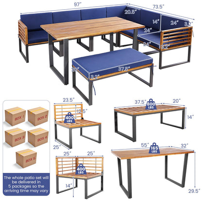 Tangkula 8 Piece Patio Dining Set, Acacia Wood Conversation Sofa Set - HW71004NY+