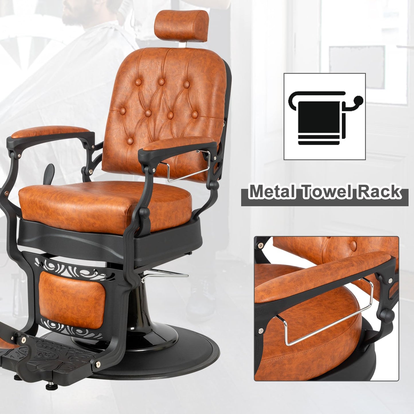 OmySalon PH701 Vintage Style Heavy Duty Hydraulic Recline Square Backrest Barber Chair - G59000701