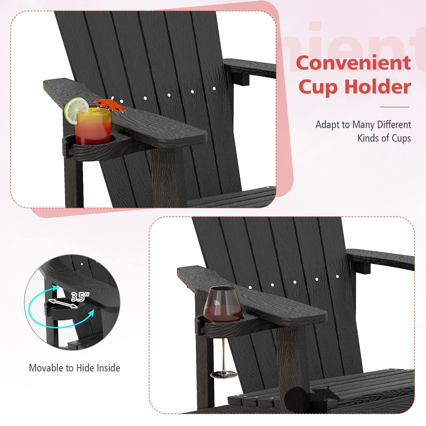 Tangkula Oversized Adirondack Chair, Patio Lounge Chairs w/Adjustable Cup Holder - NP10983BK