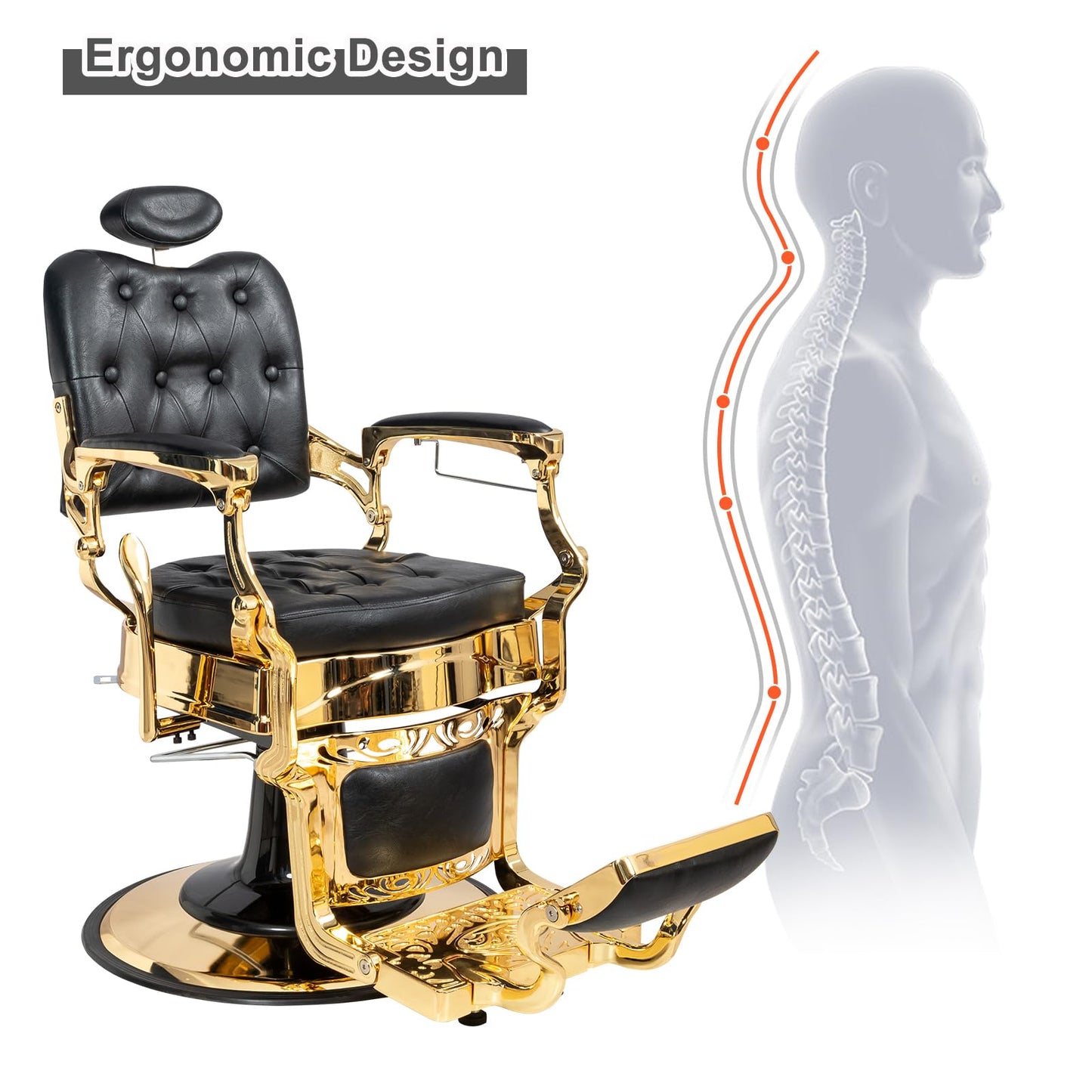 OmySalon PH705 Vintage Style Heavy Duty Hydraulic Recline Square Backrest Barber Chair - G59000705