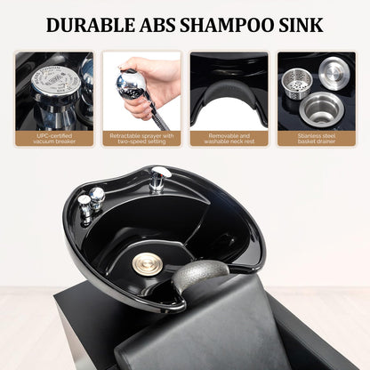 OmySalon BU2001 Salon Shampoo Backwash Chair Unit with ABS Plastic Bowl & Wooden Cabinet - G59000912