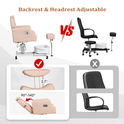 OmySalon PCM-WB 360° Rotation Hydraulic Pedicure Chair with Bubble Massage Foot Bath & Rolling Stool - G59000795
