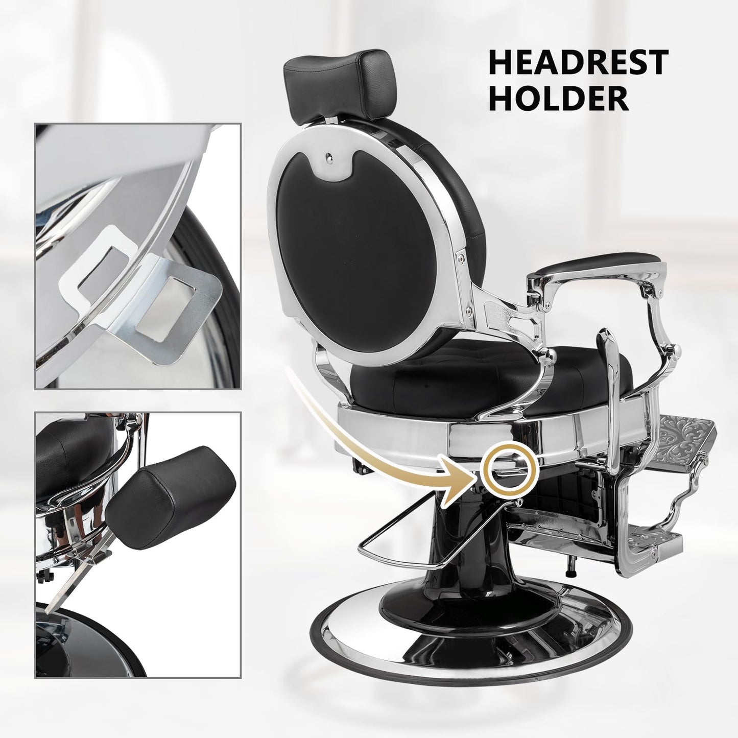 OmySalon BC1602 Vintage Style Heavy Duty Hydraulic Recline Barber Chair - G59000499