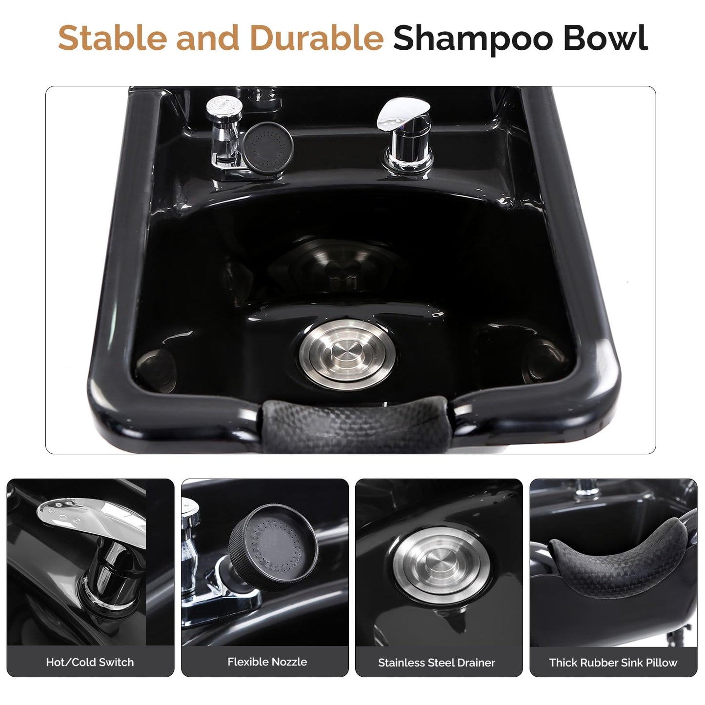 Omysalon SCWSB Freestanding Salon Wet Cabinet Station with Storage Drawers, Shampoo Bowl & Geometric Finish - G59001080