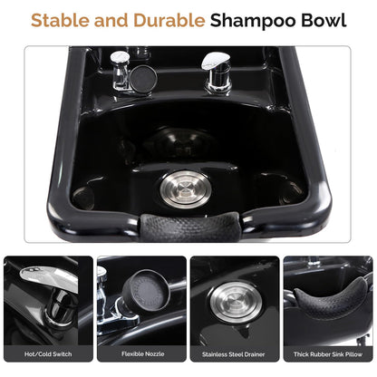 Omysalon SCWSB Freestanding Salon Wet Cabinet Station with Storage Drawers, Shampoo Bowl & Geometric Finish - G59001080