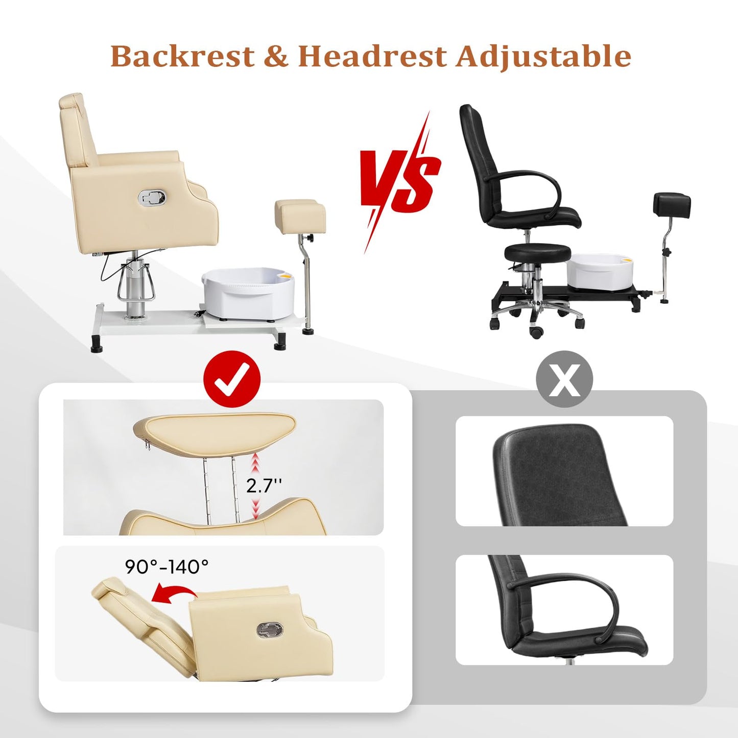 OmySalon PCM-WB 360° Rotation Hydraulic Pedicure Chair with Bubble Massage Foot Bath & Rolling Stool - G59000795
