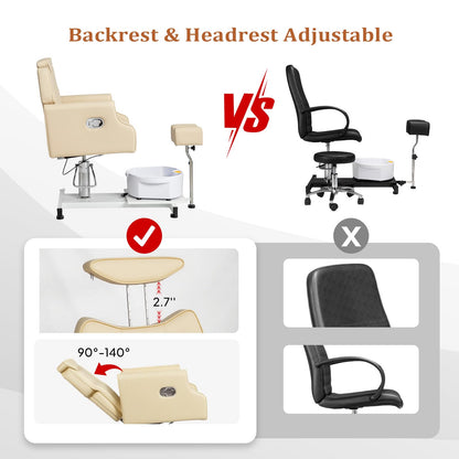 OmySalon PCM-WB 360° Rotation Hydraulic Pedicure Chair with Bubble Massage Foot Bath & Rolling Stool - G59000795