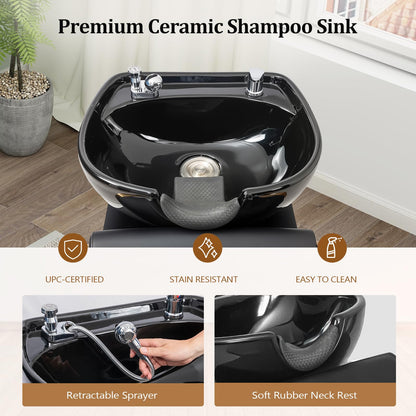 OmySalon BU2401 Salon Shampoo Backwash Chair Unit with Ceramic Shampoo Bowl & Storage Cabinet Station & Independent Footrest - G59000921