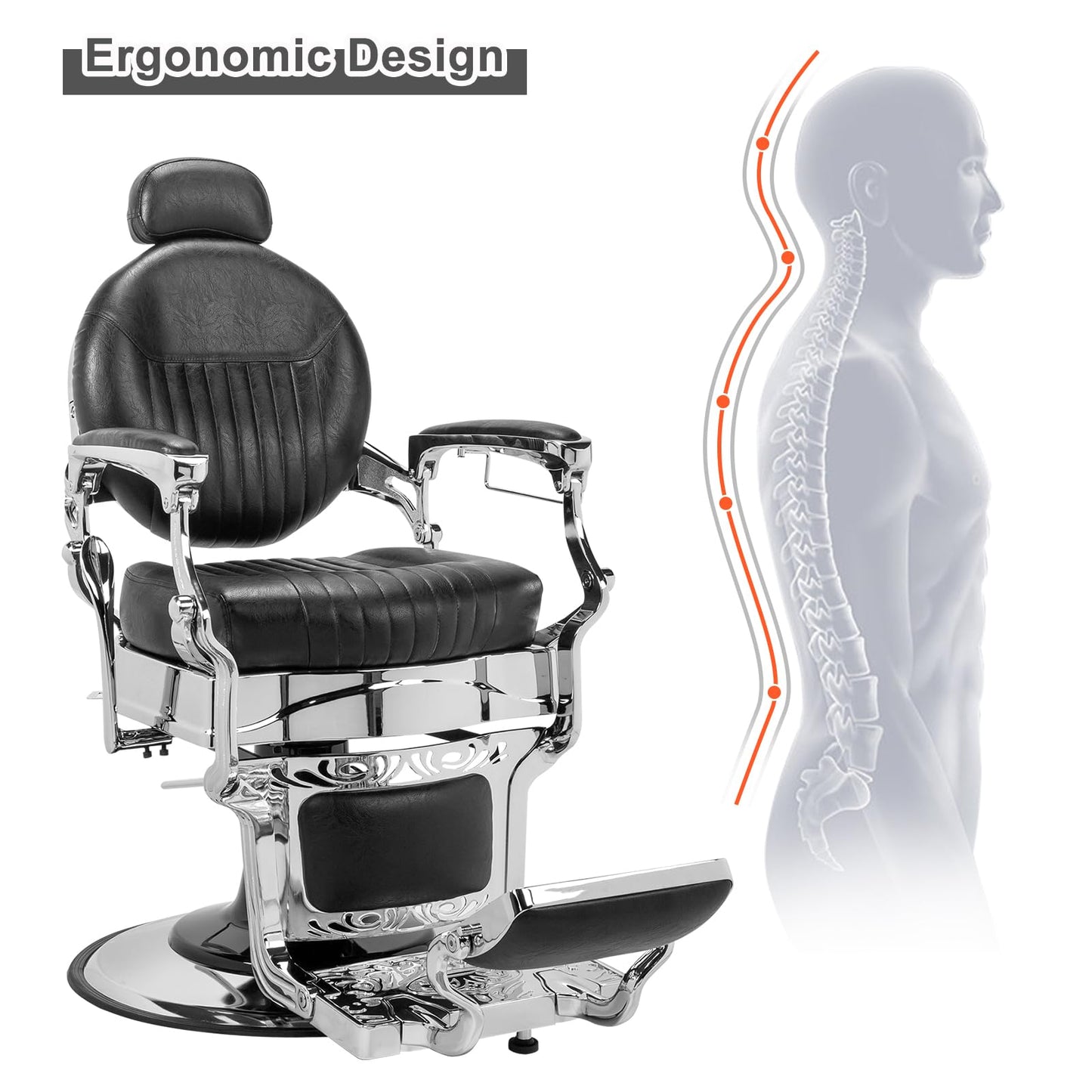 OmySalon PH441 Vintage Style Heavy Duty Hydraulic Recline Barber Chair - G59000441