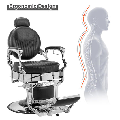 OmySalon PH441 Vintage Style Heavy Duty Hydraulic Recline Barber Chair - G59000441