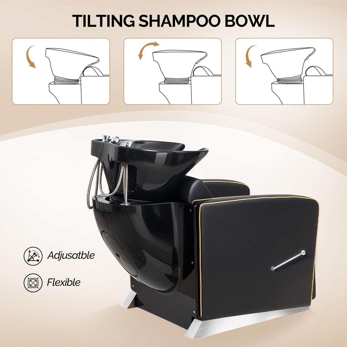 OmySalon BU1221 Salon Shampoo Backwash Chair Unit with Ceramic Shampoo Bowl & Adjustable Footrest - G59001089
