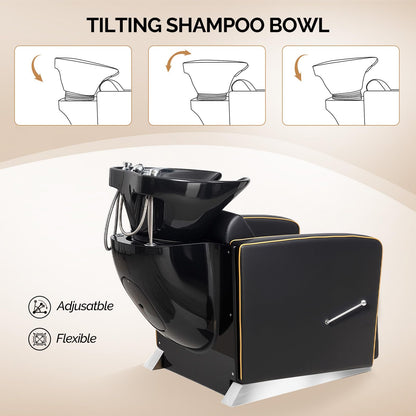 OmySalon BU1221 Salon Shampoo Backwash Chair Unit with Ceramic Shampoo Bowl & Adjustable Footrest - G59001089