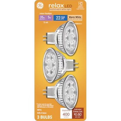 GE 35-Watt EQ MR16 Warm White G5.3 Base Dimmable LED Light Bulb (3-Pack) - 71223307