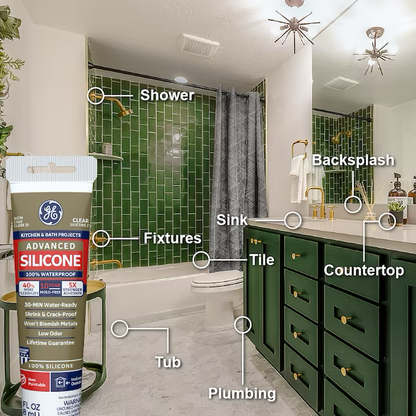 GE Advanced Silicone 2 Kitchen and Bath, Tub and Tile 2.8-oz Clear Silicone Caulk