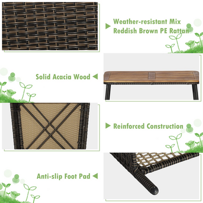 Tangkula Outdoor PE Wicker Conversation Set with 2-Tier Coffee Table - HW70242WH+