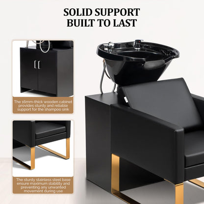 OmySalon BU2001 Salon Shampoo Backwash Chair Unit with ABS Plastic Bowl & Wooden Cabinet - G59000912