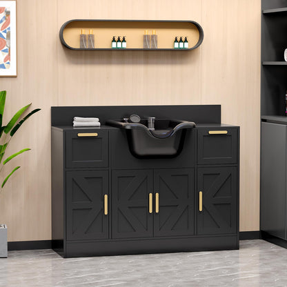 Omysalon SCWSB Freestanding Salon Wet Cabinet Station with Storage Drawers, Shampoo Bowl & Geometric Finish - G59001080