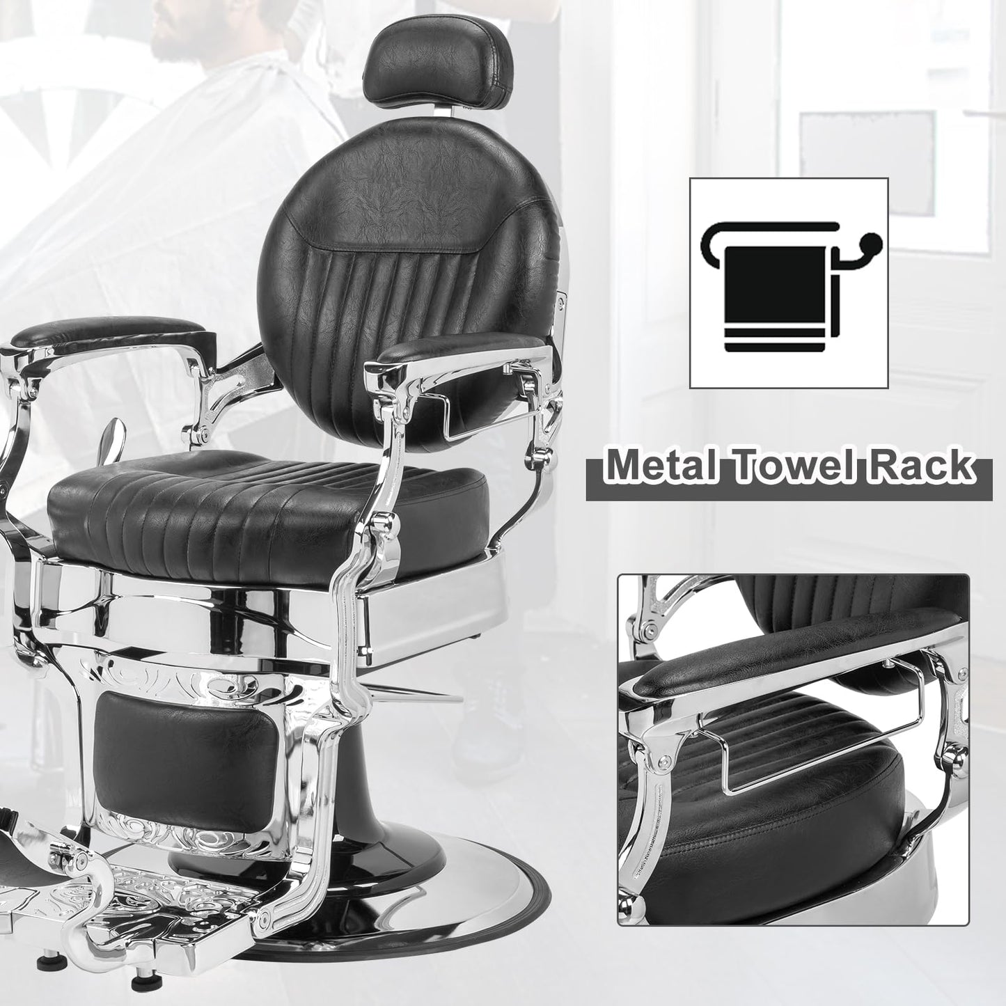 OmySalon PH441 Vintage Style Heavy Duty Hydraulic Recline Barber Chair - G59000441