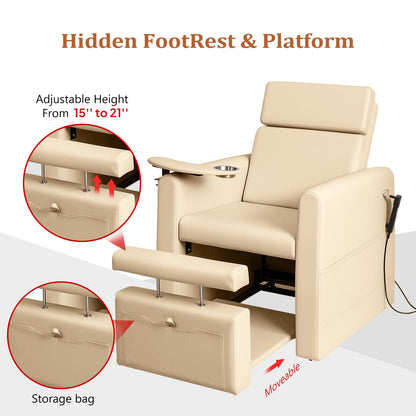 OmySalon PCE-WR Professional Full-Floor Support Electric Pedicure Chair with Adjustable Backrest & Hidden Storage Platfo - G59000797