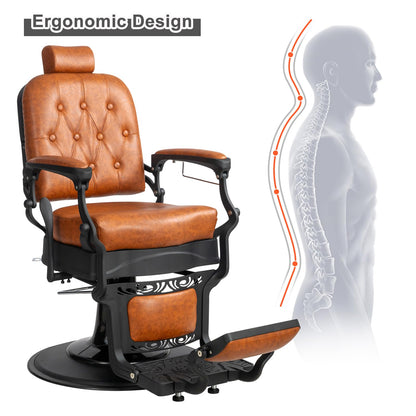 OmySalon PH701 Vintage Style Heavy Duty Hydraulic Recline Square Backrest Barber Chair - G59000701
