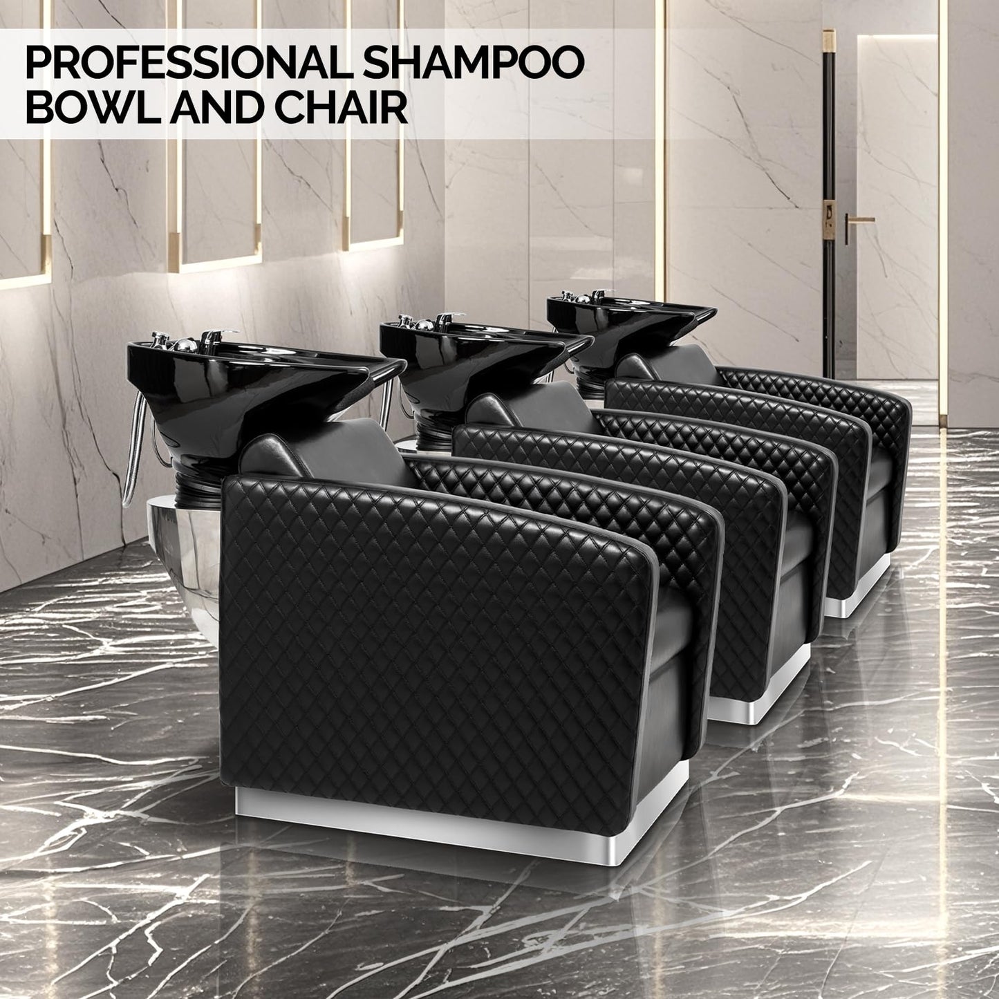 OmySalon BU1901 Salon Shampoo Bowl and Chair Backwash Unit with Large Ceramic Sink & Stainless Steel Base - G59000780