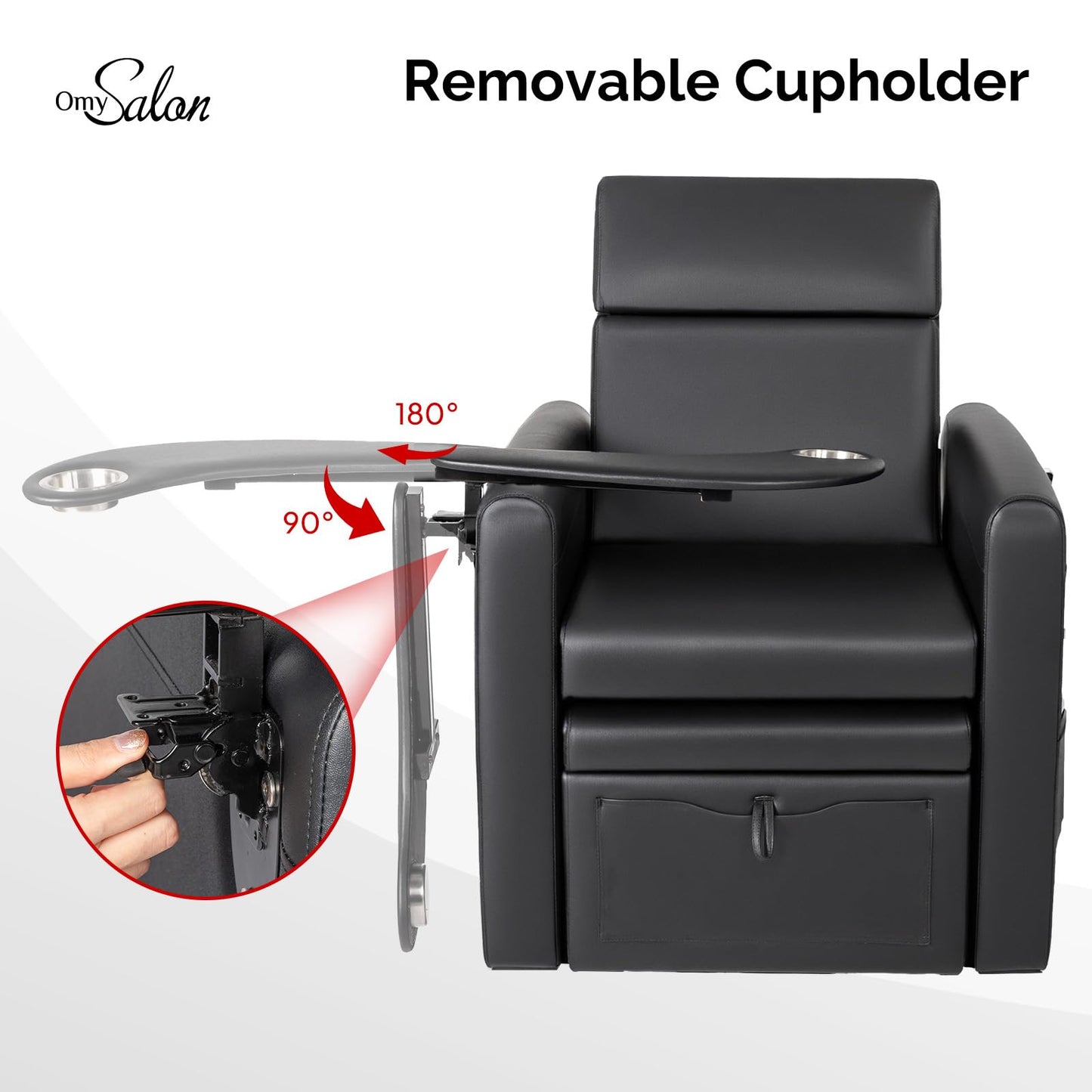 OmySalon PCE-WR Professional Full-Floor Support Electric Pedicure Chair with Adjustable Backrest & Hidden Storage Platfo - G59000797