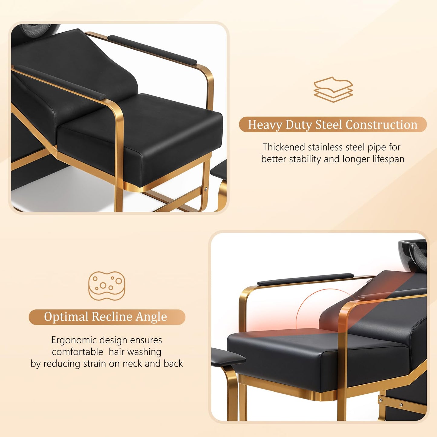 OmySalon BU2401 Salon Shampoo Backwash Chair Unit with Ceramic Shampoo Bowl & Storage Cabinet Station & Independent Footrest - G59000921