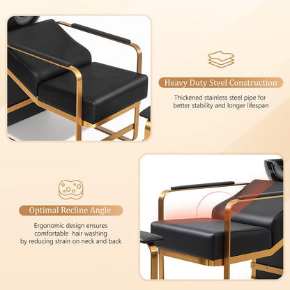 OmySalon BU2401 Salon Shampoo Backwash Chair Unit with Ceramic Shampoo Bowl & Storage Cabinet Station & Independent Footrest - G59000921