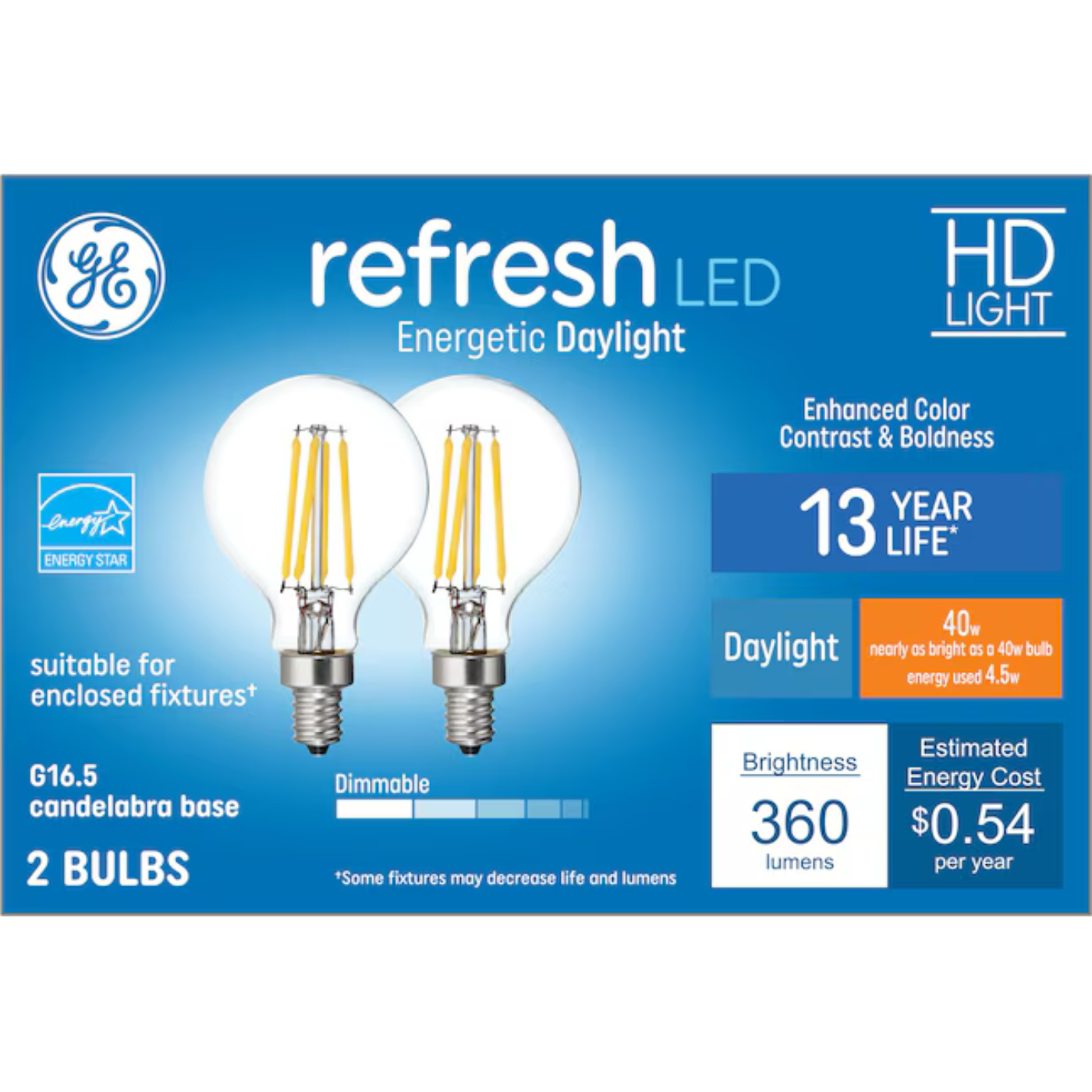 GE 40-Watt EQ G16.5 Daylight Candelabra Base (E-12) Dimmable LED Light Bulb  - 71223301